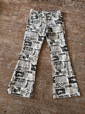 Garage Black & White Newspaper Print Flared Jeans